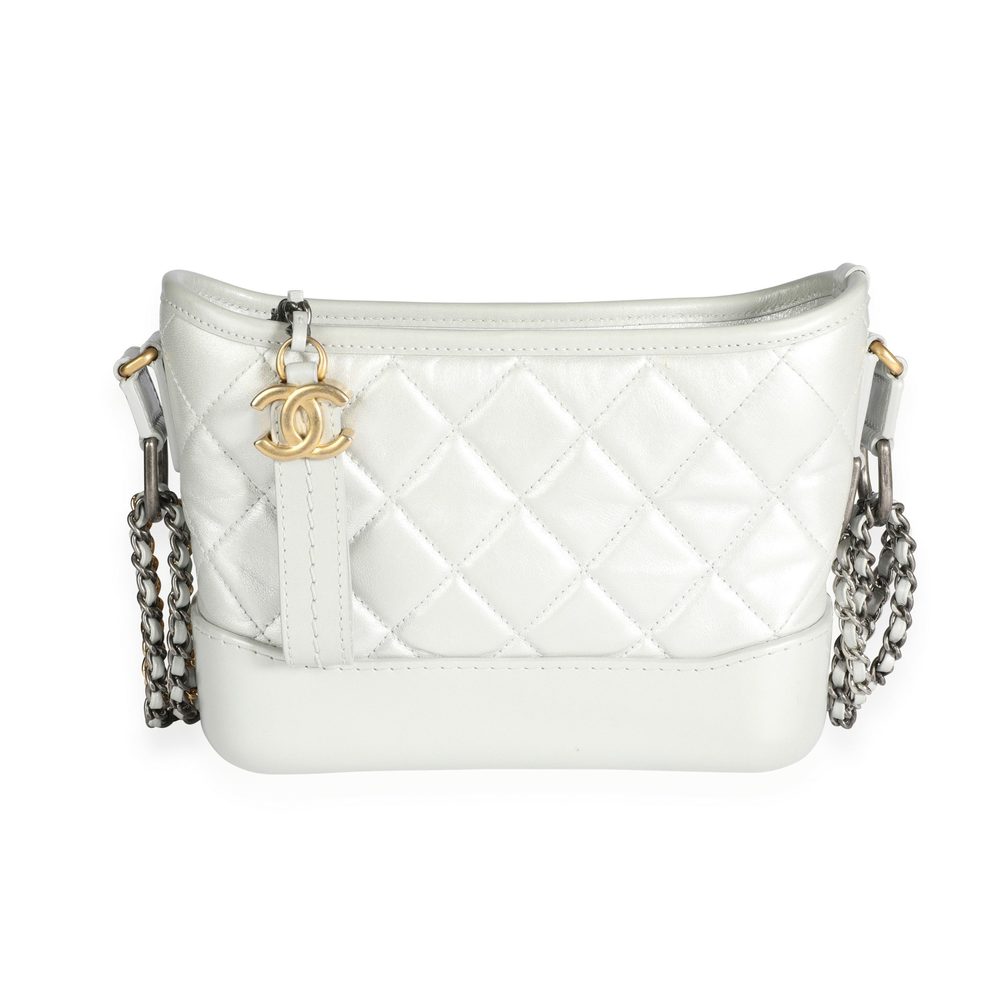 Chanel Metallic Silver Quilted Calfskin Small Gabrielle Hobo